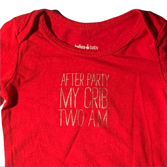 Indigo Baby “After Party My Crib” Red Long Sleeve Onesie Bodysuit 6-12 Months - Picture 5 of 5